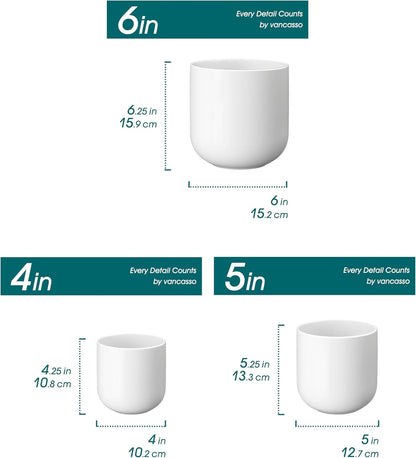 vancasso Ceramic Plant Pots, 4+5+6 inches, Set of 3, Planters with Drainage Hole, Flower Pots Planters Pots for Indoor Plants, Modern Indoor Decorative Garden Pot, Home Decor, White