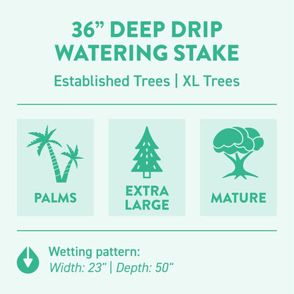 36 in. DEEP DRIP Large Tree Watering Stake (3 Pack) | UV-Protected ABS Plastic Tree Irrigation Spike for Extra-Large Sized Trees, Established Trees, and Palms