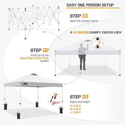 EAGLE PEAK Pop Up Canopy Tent with Wheeled Carry Bag, 8 Stakes, 4 Ropes, 4 Weight Bags, Easy Set Up Tent Canopy, 10x10 ft, 100sqft of Shade, White
