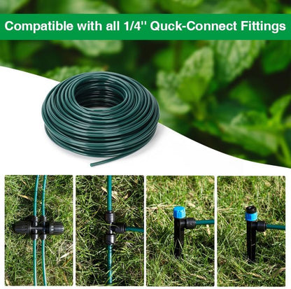 100FT 1/4 inch Drip Irrigation Tubing Blank Distribution Garden Watering Tube Line for DIY Quick-Connect Drip Irrigation Parts and Drip Systems, Green