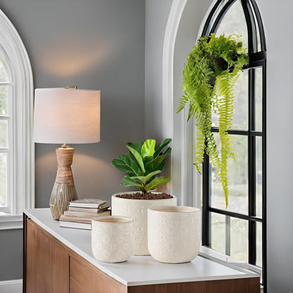 Docrin Ceramic Plant Pots Indoor：6.5+5.3+4 Inch Planters with Drainage Holes for Home /Office - Set of 3 / White