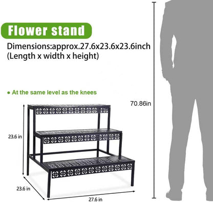 3 Tiers Metal Plant Stand,Rectangular Ladder Flower Pots Outdoor, Indoor Plant Display Rack, Heavy Duty Utility Storage Organizer for Home Garden Patio Balcony, Stair Style
