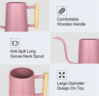 Watering Can Indoor Plants, 35 oz/1000 ml Metal Stainless Steel Watering Can Pot with Long Spout for Indoor House Plants Bonsai Outdoor Garden Flower Decorative (Pink)
