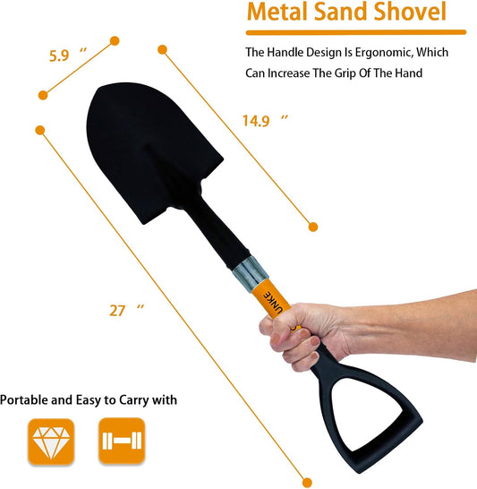 Shovel for Digging, Round Small Head with Wooden D-Handle, Metal Garden Shovel for Gardening, 27 Inches Metal+Fiberglass(Orange)