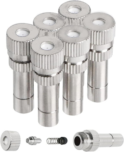 20pcs Brass Mister Nozzles, 6mm Misting Nozzles for Outdoor Cooling System, Landscaping, Air Humidification, Greenhouse Irrigation (without Filter, 0.031"/0.8mm Orifice)