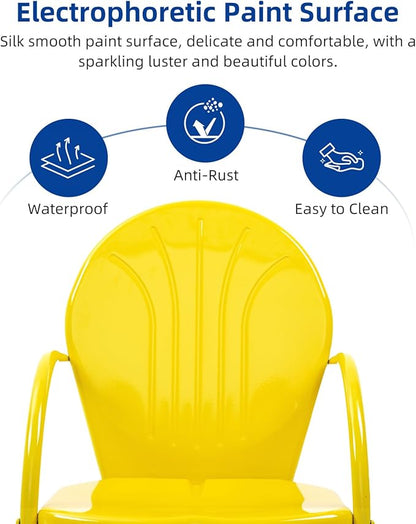 Patio Bistro Set Retro Metal Outdoor Seating Set Conversation Set 3 Pieces, 2 C-Spring Motion Armchairs and Round Side Table, for Porch, Lawn, Garden, Yellow