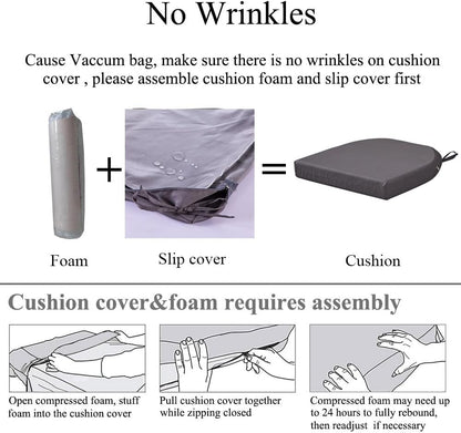 17 x 17 Inch Outdoor Seat Cushions for Patio Furniture with Non Slip and Ties Waterproof & UV Resistant Round Corner Outdoor Chair Cushions Replacement Set of 2, Gray