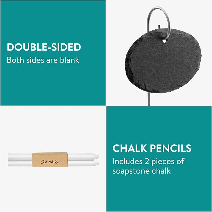 Navaris Slate Plant Labels (15 Pieces) - Garden Marker Label Signs with Stakes - Markers for Plants, Vegetables, Herb Gardens - with Chalk Pencils - Oval