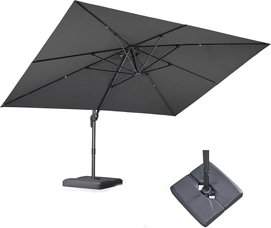 PURPLE LEAF 9' X 11.5' Rectangle Patio Umbrella with Base Outdoor Large Aluminum Cantilever Umbrella with 3 Years Fade Resistance Recycled Fabric and 360-degree Rotation for Garden Deck Pool, Mist Grey