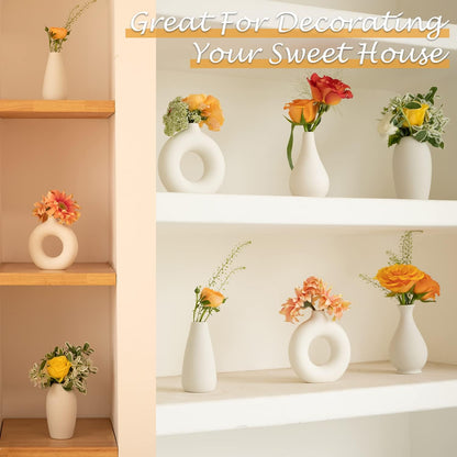Ceramic Bud Vase Set of 8, Small Vase for Flowers, White Mini Bud Vase in Bulk for Centerpieces, Rustic White Ceramic Vase Set for Flowers, Room Décor, Wedding Party