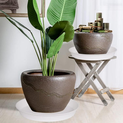 4 Pack of 19 inch Plant Saucer, 2.7" Depth Tray, Large Deep Garden Plastic Flower Planter Plant Trays for Indoors Outdoor Bath Bath (19", Creamy White)