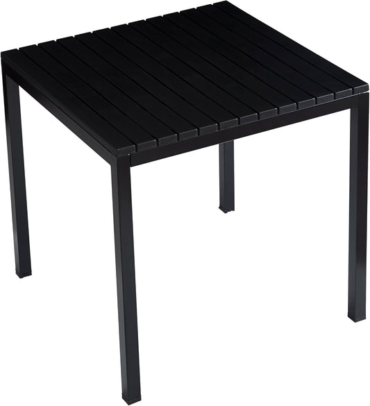 Plastic Outdoor Dining Table with Metal Legs, Weather Resistance, Home Patio Table, Restaraunt Outdoor Table, Quick Assembly (Black)