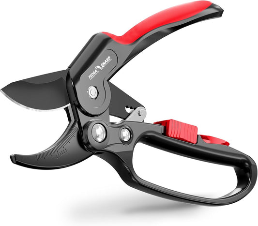 FLORA GUARD Ratchet Pruning Shears, Professional Garden Clippers, Increases Cutting Power 3x, Sharp Gardening Scissors, Cutting Rose, Flower, Hedge, Stem, Tree, Perfect for Weak Hands & Arthritis