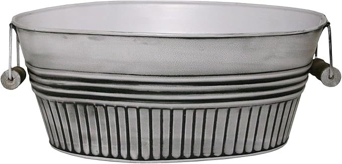 Headwind Vintage Collection 14-Inch Rustic White Oval Galvanized Tub with Handles – Metal Wash Basin Planter - Galvanized Metal Tub for Indoor & Outdoor Use by Robert Allen