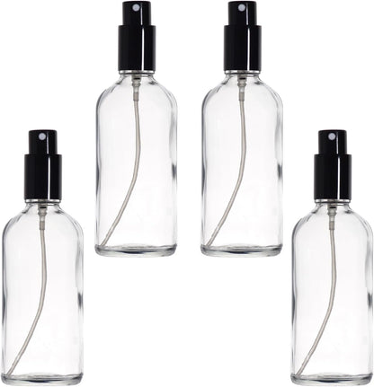 YIZHAO Clear Glass Spray Bottles 4oz, with Small Fine Mist Spray, Metal Cap, Refillable for Essential Oil,Travel,Cleaning,Perfume,Aromatherapy,Makeup – 4 Pcs