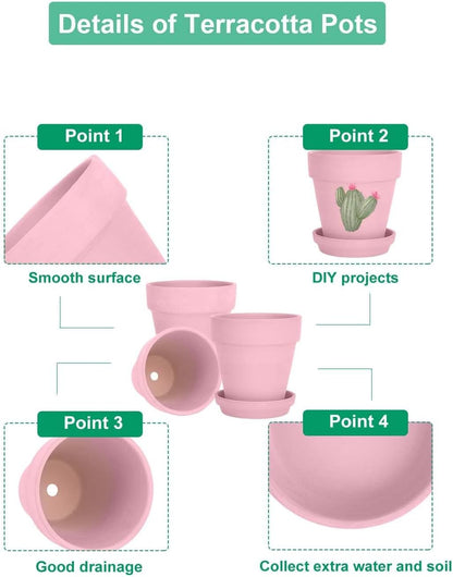 vensovo 6 Inch Peach Pink Terracotta & Clay Pots for Plant with Saucer - 4 Pack Medium Terra Cotta Planter with Drainage Hole, Flowerpot for Indoor Outdoor Plants, Crafts, Wedding Favor
