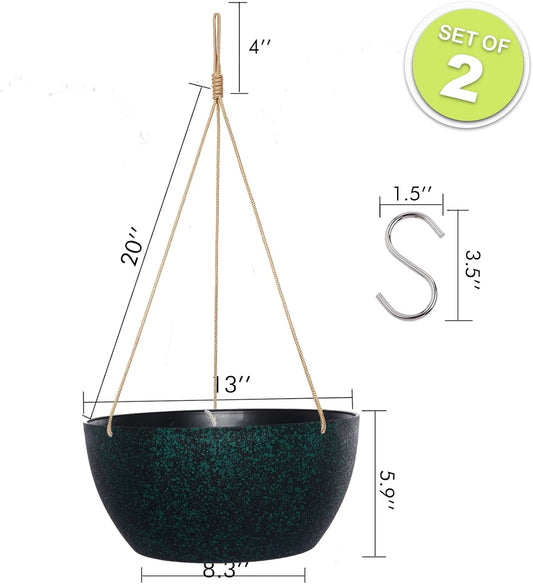 13 Inch 2 Pack Large Hanging Planters for Indoor Outdoor Plants, Plastic Hanging Basket Pots for House Plants Flowers, Black Speckles
