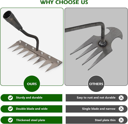 Iron Weeding Rake 2.0, New 5/6/7/8 Garden Weeder Rakes, Heavy Duty Yard Rake Hand Weeder Puller Tool for Efficient Weed Removal, Soil Cultivation, and Lawn Care, Without Stick (6 Teeth)