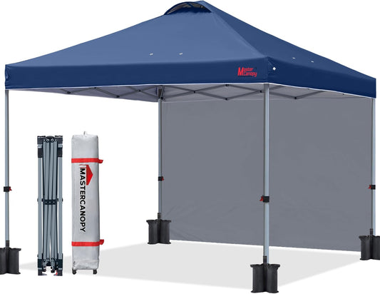 MASTERCANOPY Durable Pop-up Canopy Tent with 1 Sidewall (8'x8',Navy Blue)