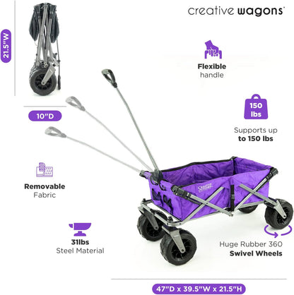 Creative Outdoor Push Pull Stroller Wagon, Beach Hauler XXL Deluxe with Canopy, Collapsible and Portable Heavy Duty Folding Cart, Supports up to 200lbs Weight Capacity, Giant 10" Wheels