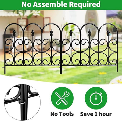 AMAGABELI GARDEN & HOME 5 Panels 32in(H)×10ft(L) Decorative Garden Fences and Borders for Dogs No Dig Rustproof Metal Fence Panels Garden Edging Border Animal Barrier Fencing for Flower Beds Black