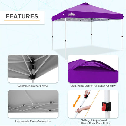 EAGLE PEAK Pop Up Canopy Tent with Wheeled Carry Bag, 8 Stakes, 4 Ropes, 4 Weight Bags, Easy Set Up Tent Canopy, 12x12 ft, 144sqft of Shade, Purple