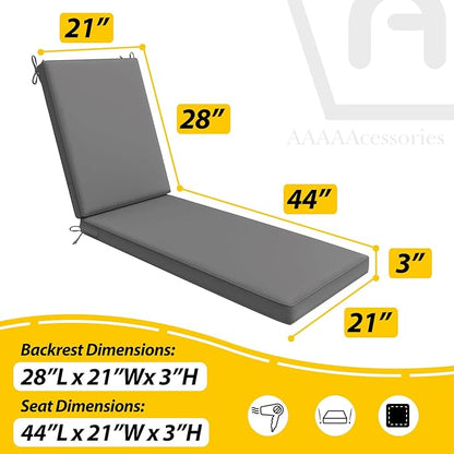 AAAAAcessories Outdoor Chaise Lounge Cushions, Waterproof, Fade-Resistant Patio Furniture Replacement Cushions, 72" x 21" x 3", Dark Gray