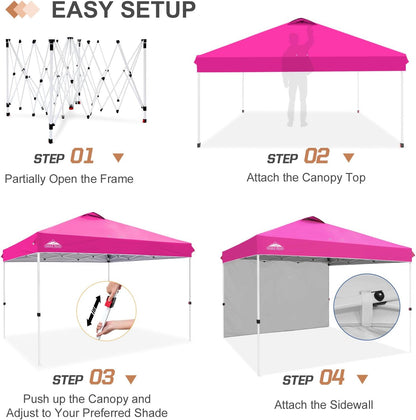 EAGLE PEAK Pop Up Canopy Tent with 1 Sidewall, Easy Setup Event Tent, Outdoor Sun Shade, Wheeled Carry Bag, Stakes and Guy Ropes, Instant Canopy 12x12, Pink