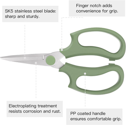 Flower Scissors, Strong Floral Shears, Premium Steel Pointed Garden Pruning Shears Floral Fruits Leaf Scissors Hand Pruner Snip Trimming Tool for Gardening Flower Arrangement,Avocado Green