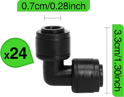 MIXC 24 Pack 1/4" Drip Irrigation Elbow Coupling Connector, Quick Connect Garden Hose Elbow Connector 90 Degree, Leak Free Irrigation Tubing Connectors for Drip Irrigation System