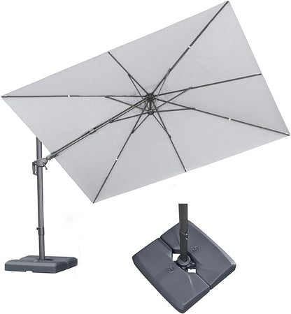 PURPLE LEAF 11' X 8' Swivel Outdoor Patio Aluminum Umbrella with Base Left-right Tilting Cantilever Offset Umbrella with UV Resistant Heavy Duty Fabric for Deck Pool Patio Backyard, Pebble Grey