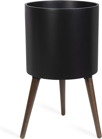 D'vine Dev 14 Inch Planter Pot with Stand, Mid-Century Tall Plant Pot with Legs for Indoor Plants, X-Large, Black, 88-O-D-2