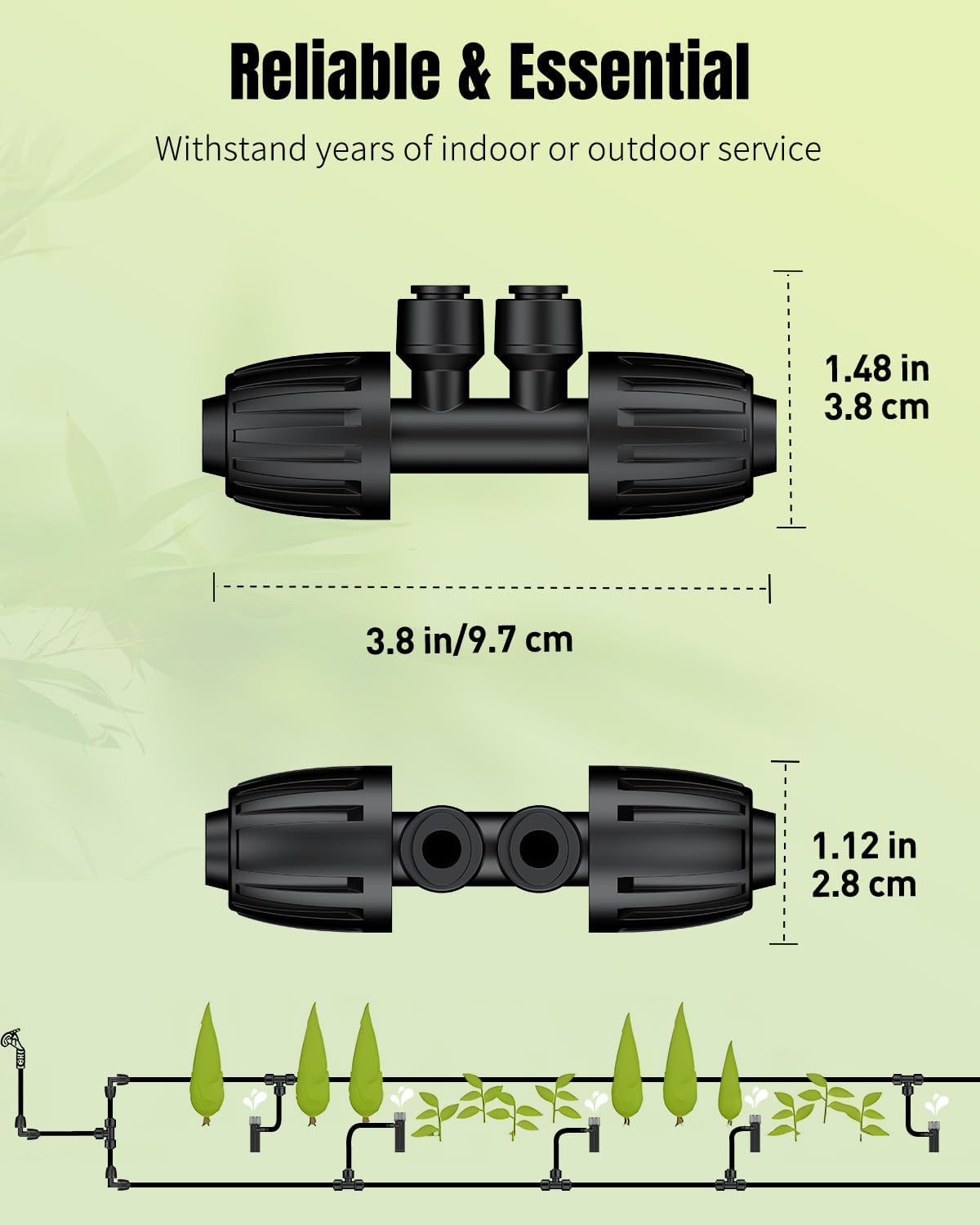 Pawfly 12 Pcs 1/2'' to 1/4'' Drip Irrigation Fittings, 4-Way Barbed Tee Quick Connectors with Anti-Drop Locked Nuts, Push-to-Fit Drip Irrigation Parts for Garden Lawn, Anti-Leak Reducing Tees