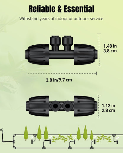 Pawfly 12 Pcs 1/2'' to 1/4'' Drip Irrigation Fittings, 4-Way Barbed Tee Quick Connectors with Anti-Drop Locked Nuts, Push-to-Fit Drip Irrigation Parts for Garden Lawn, Anti-Leak Reducing Tees
