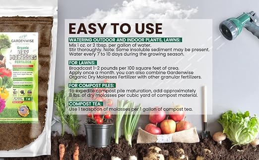 Organic Molasses for Plants - Horticultural Molasses - Ideal for Traditional & Hydroponic Gardening, for Indoor & Outdoor Plants (2 QUARTS)