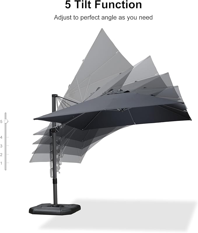 PURPLE LEAF 9.8' X 9.8' Left-right Tilting Patio Umbrella Outdoor Cantilever Swivel Square Umbrella Aluminum Offset Umbrella with 360-degree Rotation for Garden Deck Pool Patio Grey