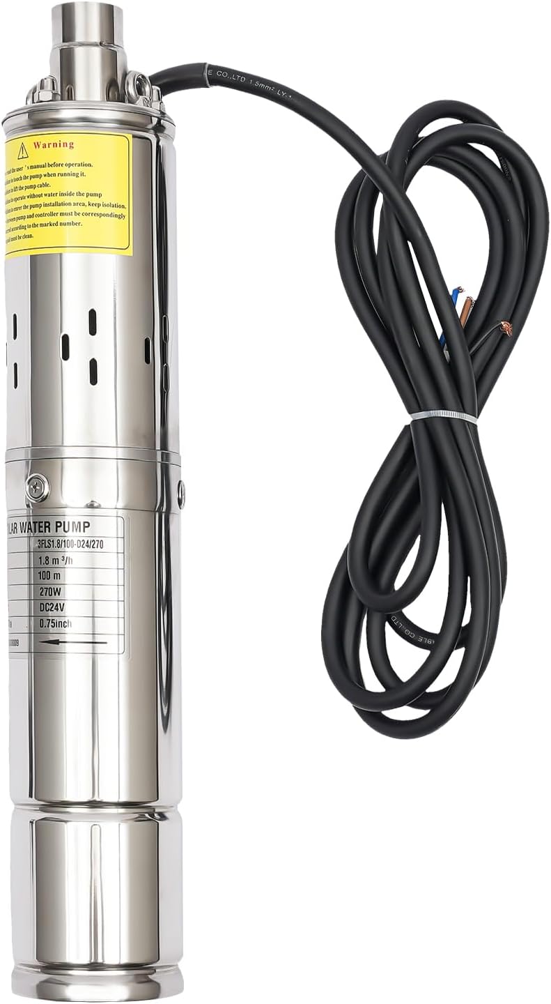 3 Inch Solar Water Pump Submersible Well Deep Bore Screw Well Garden Irrigation Kit with MPPT Controller (24V 270W)