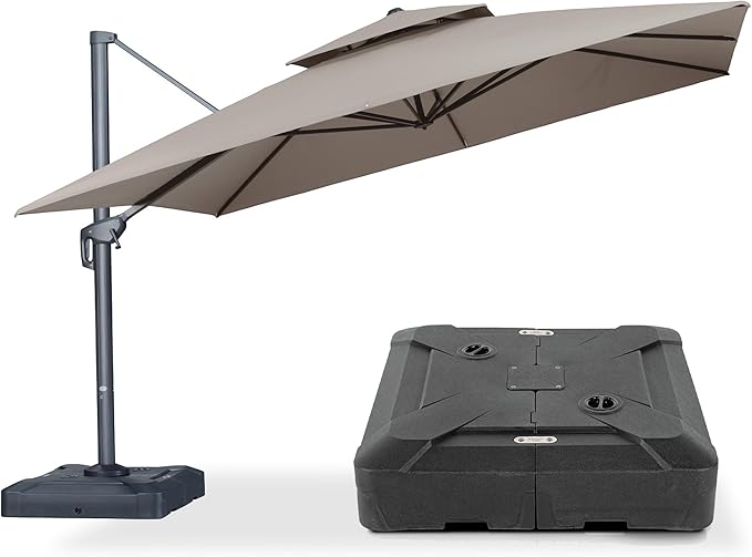 PURPLE LEAF 12 FT Cantilever Patio Umbrella Outdoor Umbrella with 330lbs Base Large Square Windproof Offset Umbrella for Pool Deck Garden, Ash Mocha