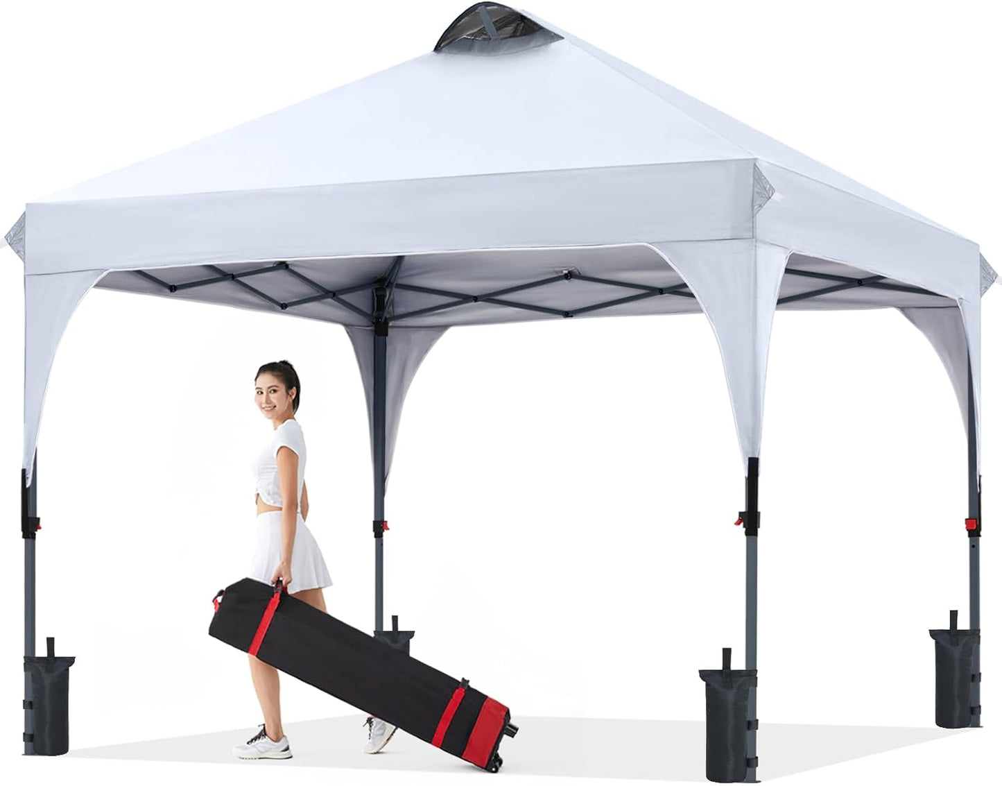 COOSHADE Pop Up Canopy Tent, 8x8 Easy Setup Instant Canopy Sun Shelter Beach Tent, Portable Sports, White