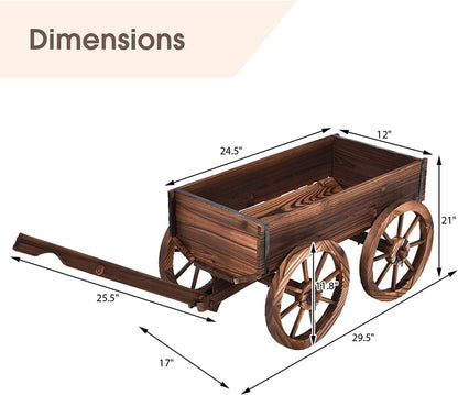 Tangkula Wooden Wagon Planter Box, Decorative Garden Planter w/Wheels, Handle, Drain Hole, Rustic Wooden Flower Cart for Indoor & Outdoor Decor for Patio, Garden, Balcony (29.5" L x 17" W x 21" H)