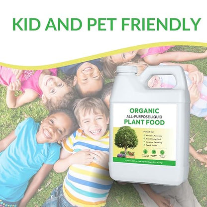 Organic All-Purpose Liquid Plant Food - Use on All Outdoor Plants: Flower Beds, Vegetable Gardens, Container Gardening | Concentrated Liquid Fertilizer Alternative (1 Gallon, Mixes to 128 Gallons)