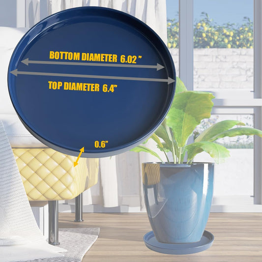 2 Pack Ceramic Plant Saucer Pot Tray 6 Inch, Planter Saucers 4 5 6 7 8 9 10 11 12 13 Inch for Indoors Outdoor, Durable Sturdy Flower Drainage drip Water Tray for Glazed Pots Base (6.4 Inch-Blue)
