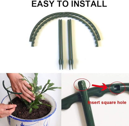 10 Pack Plant Support Plant Stakes Metal Half Round Search Support Ring Small Plastic Cage Holder Short Stem Flower Pot Climbing Trellis for House Flower Vegetable Indoor Leafy(5.7 x 9.8inch)