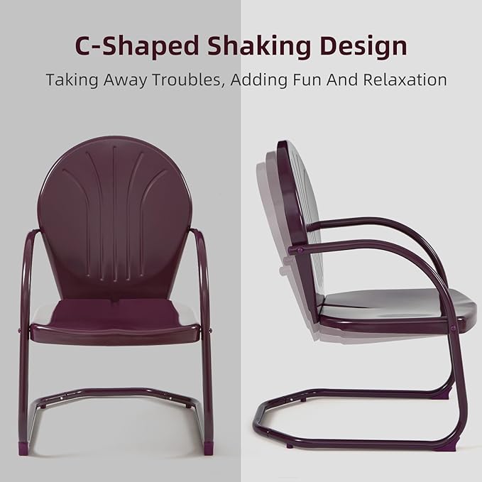 Patio Bistro Set Retro Metal Outdoor Seating Conversation 3 Pieces, 2 C-Spring Motion Armchairs and Round Side Table, for Porch, Lawn, Garden, Purple