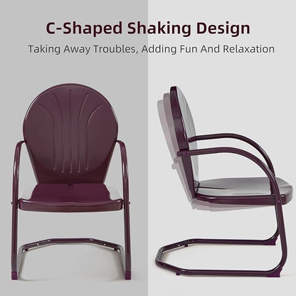 Patio Bistro Set Retro Metal Outdoor Seating Conversation 3 Pieces, 2 C-Spring Motion Armchairs and Round Side Table, for Porch, Lawn, Garden, Purple