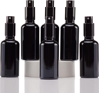 YIZHAO Black Glass Spray Bottles 2oz, with Small Fine Mist Spray, Metal Cap, Refillable for Essential Oil,Travel,Cleaning,Perfume,Aromatherapy,Makeup – 6 Pcs