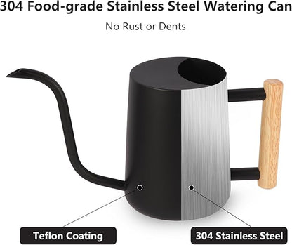 Plant Watering Can,35oz Metal Watering Can,Stainless Steel Indoor Plants with Long Curved Spout,Small Bonsai Outdoor Garden Modern Decorative(Black)