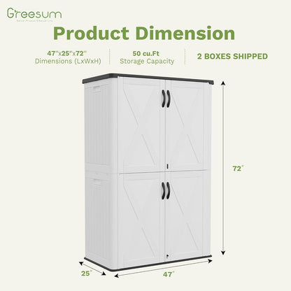 Greesum Outdoor Storage Cabinet, 50 Cu.Ft Deck Box Without Shelves, Waterproof Plastic Storage Bin for Patio Cushions, Gardening Tools, Lockable and Sidehandles, UV Resistant, White
