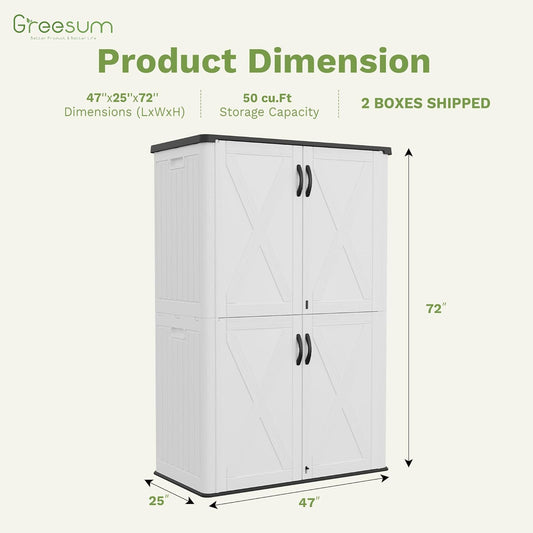 Greesum Outdoor Storage Cabinet, 50 Cu.Ft Deck Box Without Shelves, Waterproof Plastic Storage Bin for Patio Cushions, Gardening Tools, Lockable and Sidehandles, UV Resistant, White