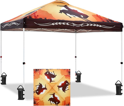 EAGLE PEAK Pop Up Canopy Tent with Wheeled Carry Bag, 8 Stakes, 4 Ropes, 4 Weight Bags, Easy Set Up Tent Canopy, 10x10 ft, 100sqft of Shade, Cowboy